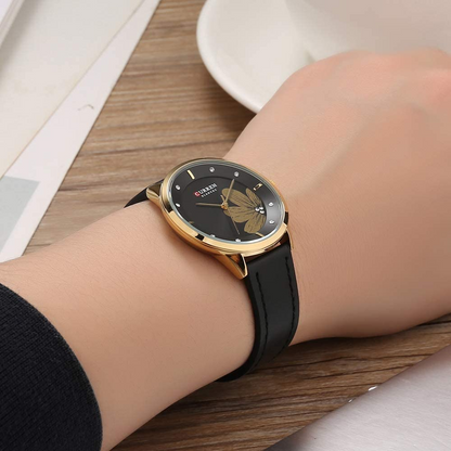 CURREN Original Brand Slim Leather Strap Wrist Watches For Women With Brand (Box & Bag)-9048